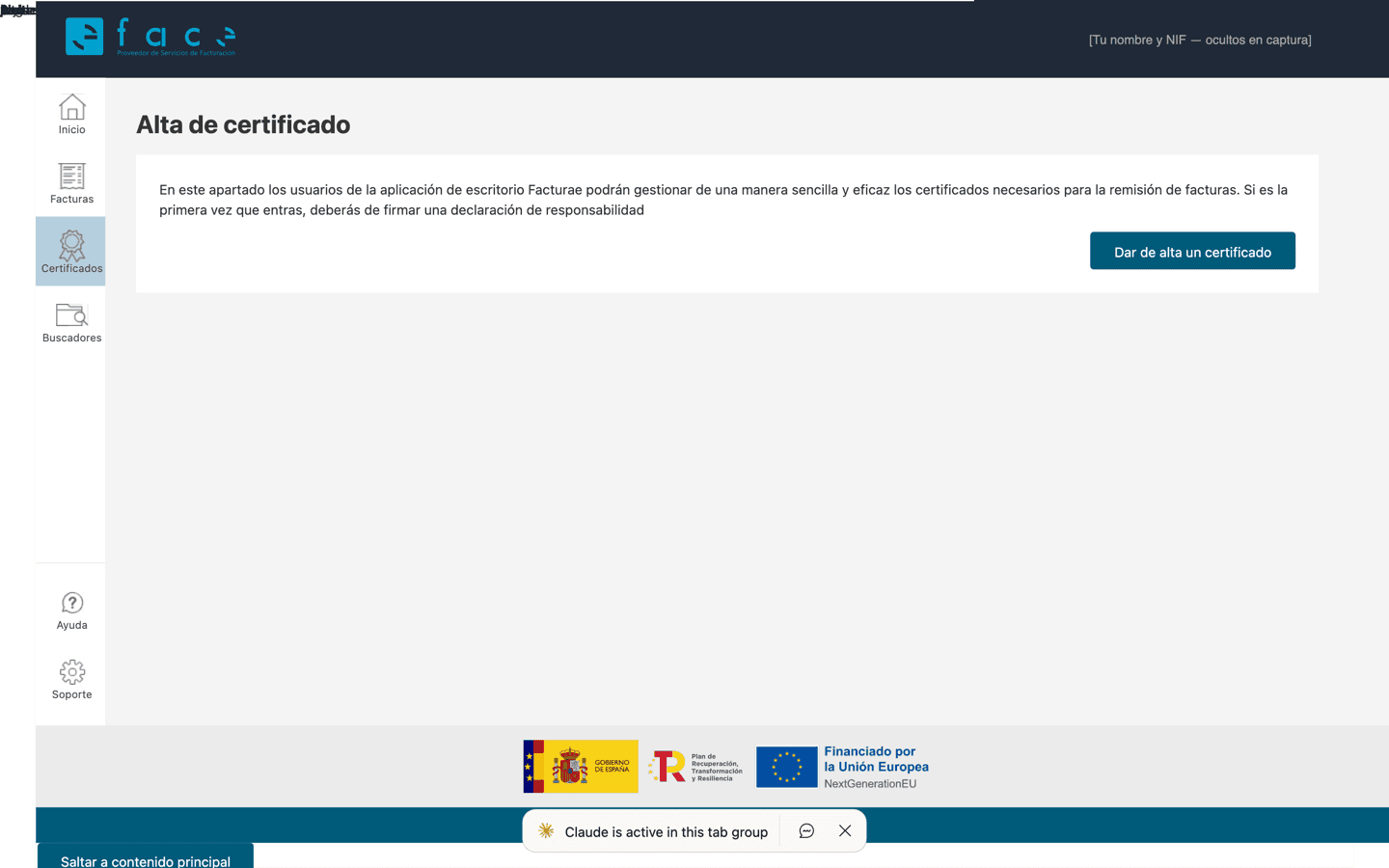 Pantalla Gestión de certificados vacía con el mensaje No hay resultados