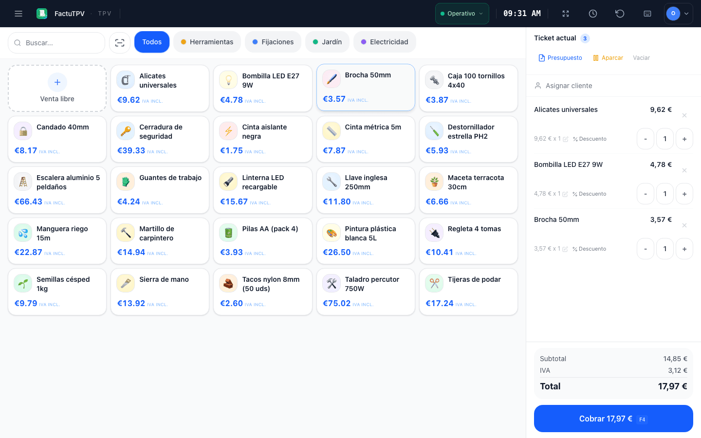 Interfaz del terminal punto de venta