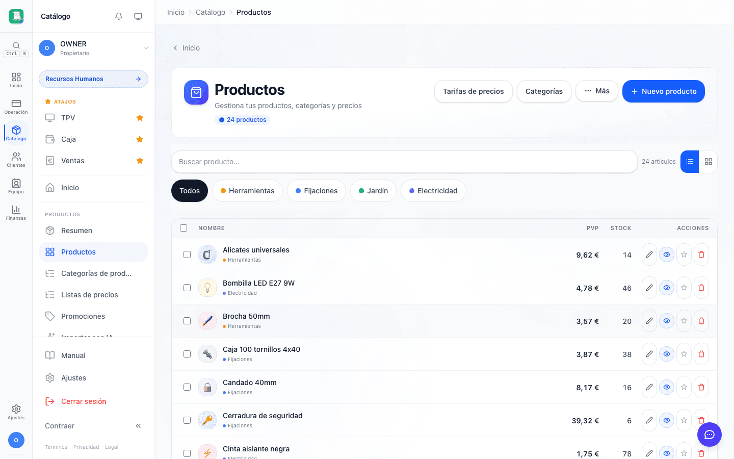 Catálogo de productos en FactuTPV con importación masiva