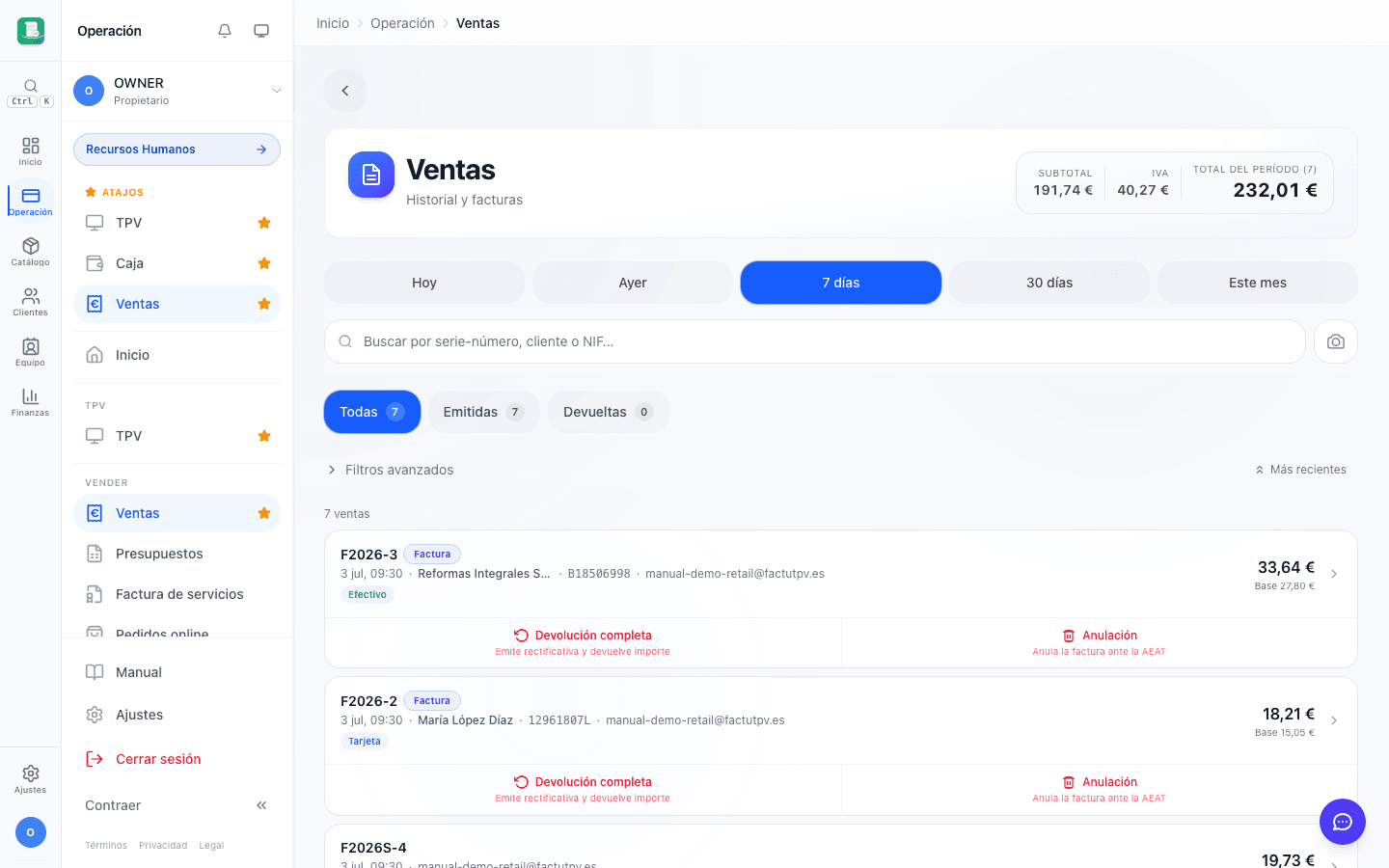 Historial de ventas con tarjetas