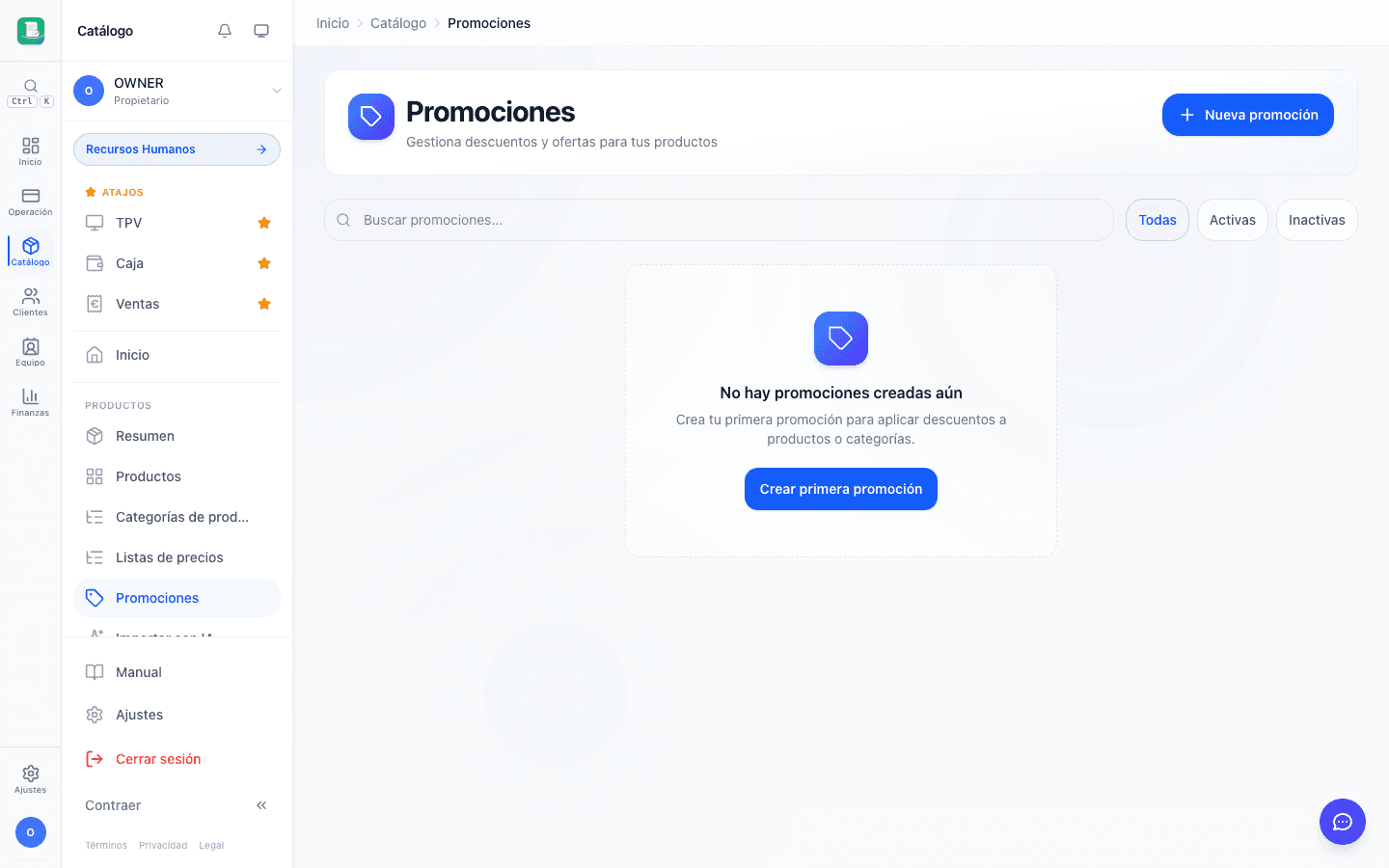 Panel de promociones activas