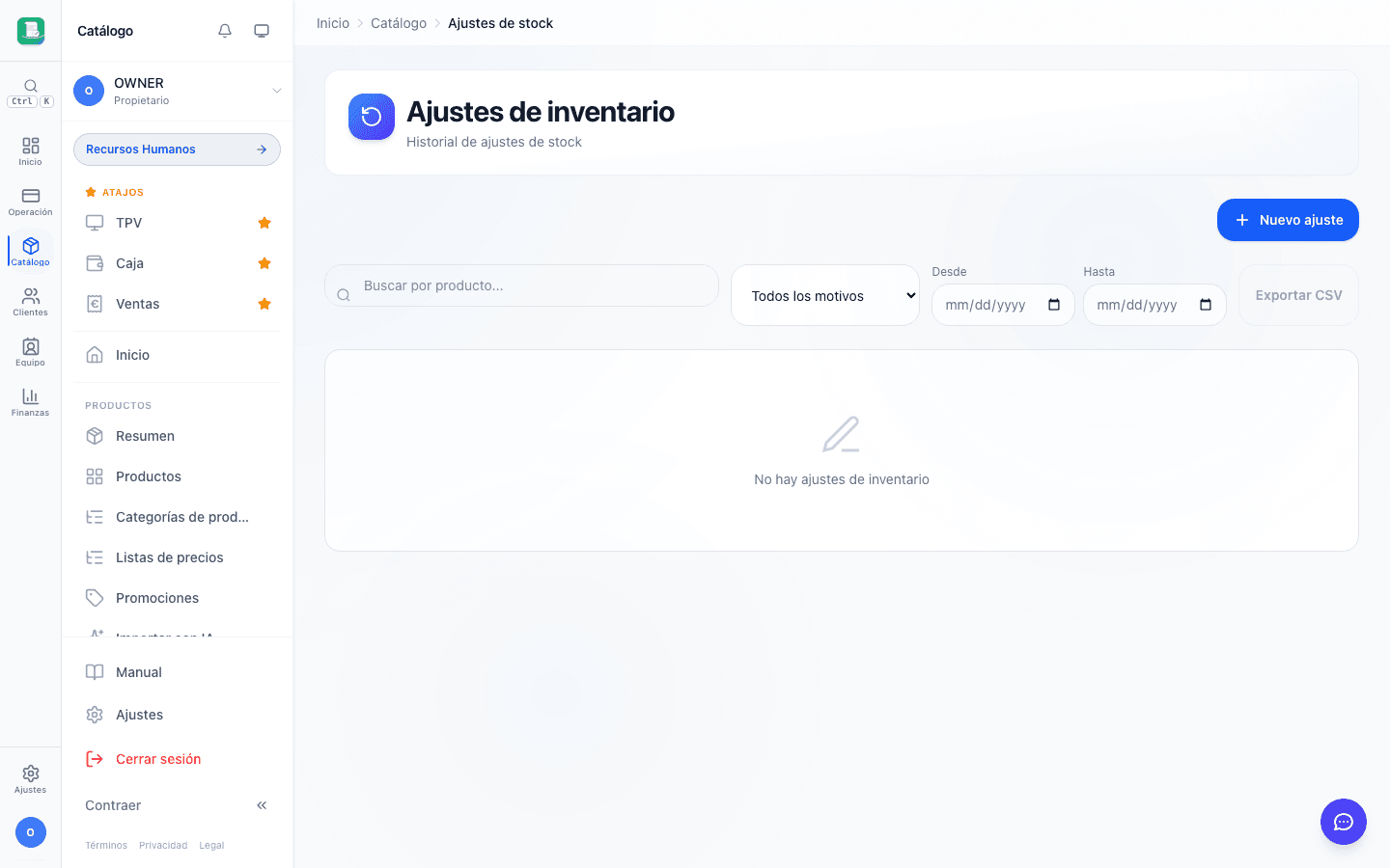 Ajustes de inventario y movimientos de stock en FactuTPV