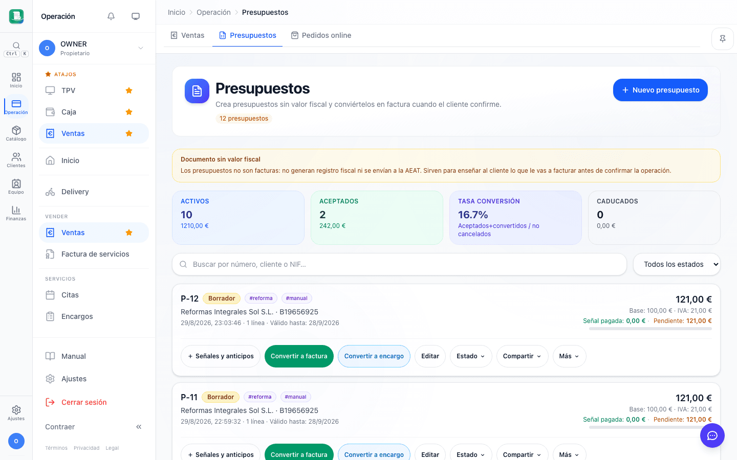 Presupuestos, señales y cobros pendientes: 1. Crear un presupuesto claro